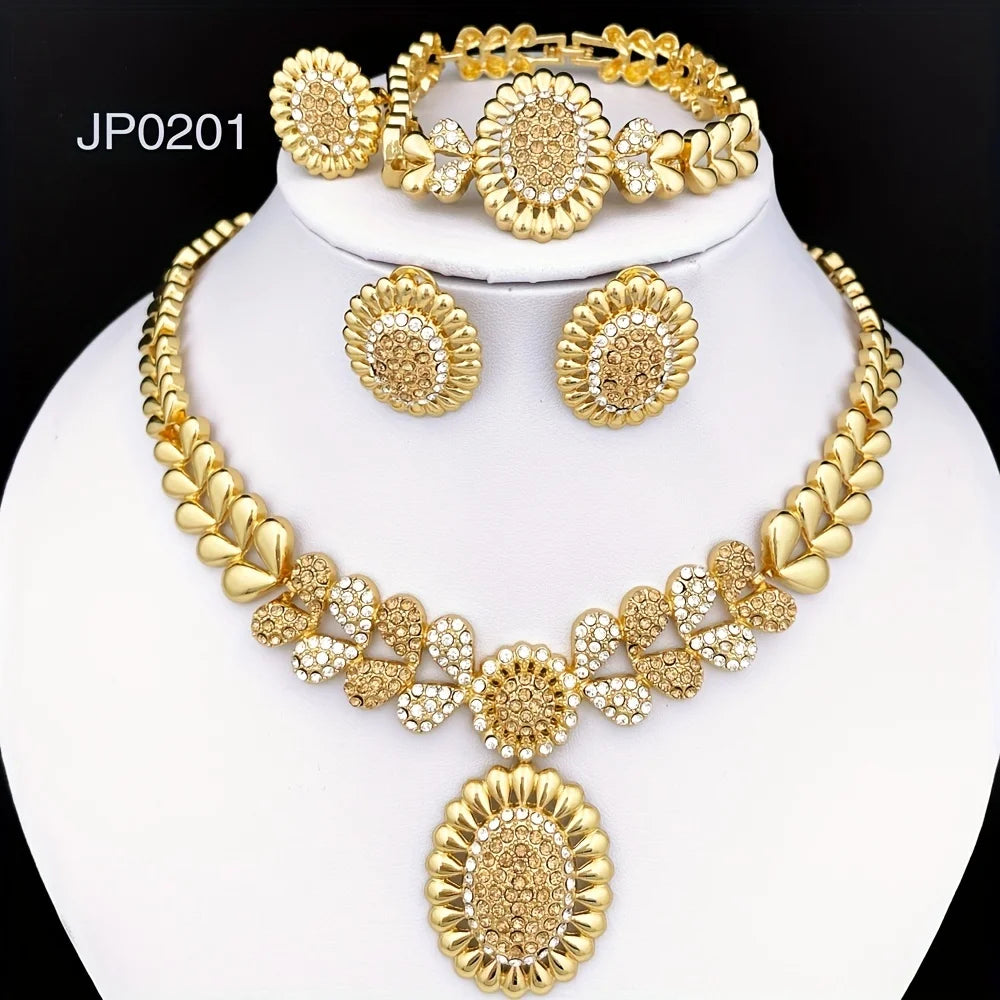Women Necklaces Earrings Ring Bracelet 4Pcs Jewelry - 201-2 / 43cm