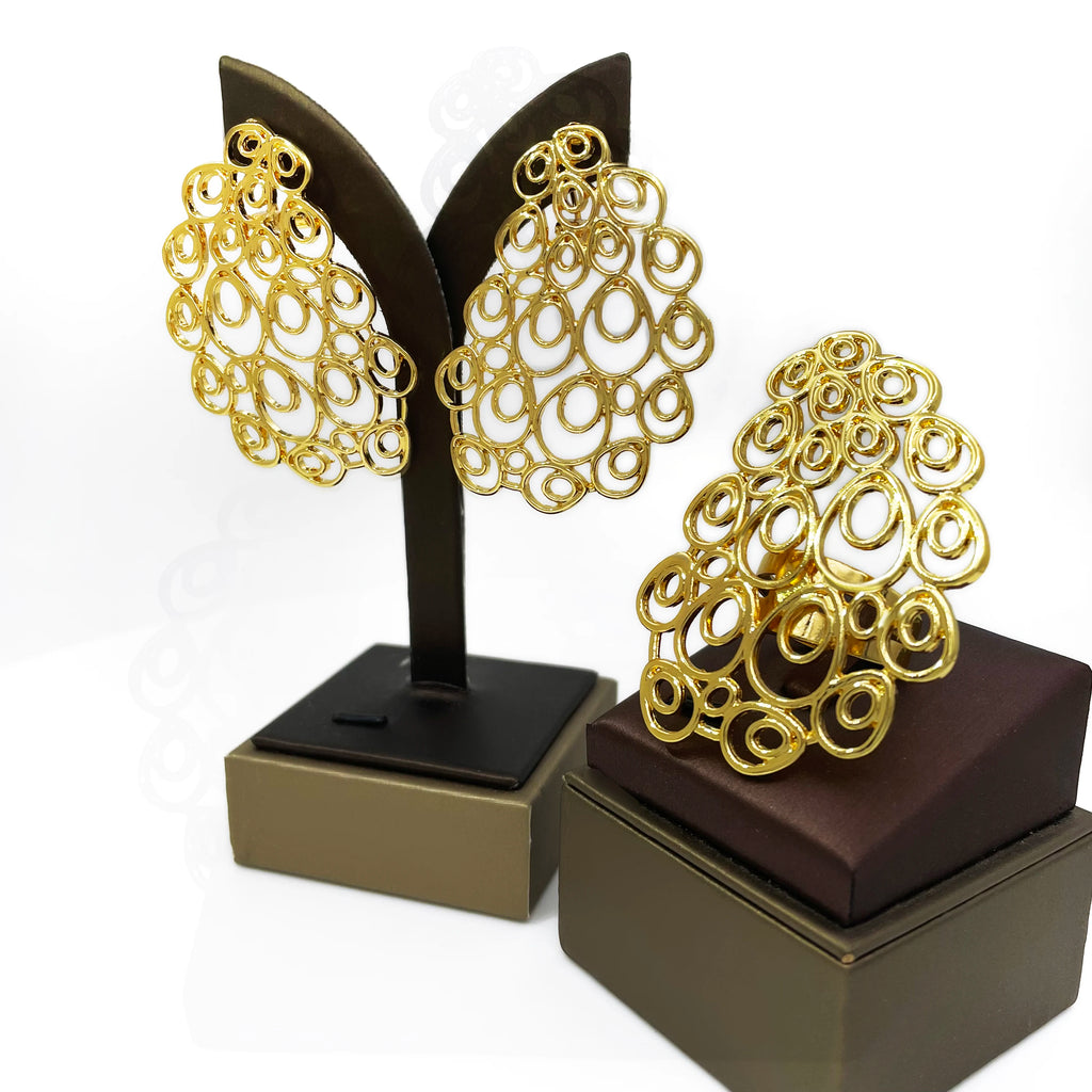 Big Size Earrings And Ring Set 18K Gold Plated Drop