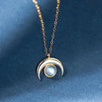 925 Sterling Silver Moon Pendant Necklace Vintage