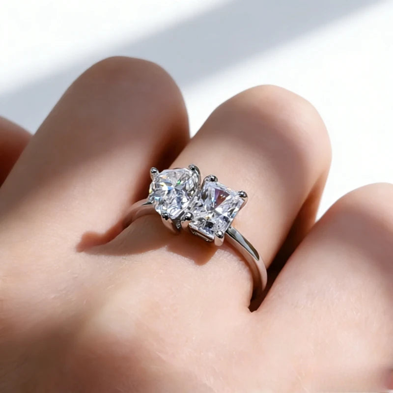 925 Sterling Silver 2-Carat Moissanite Double