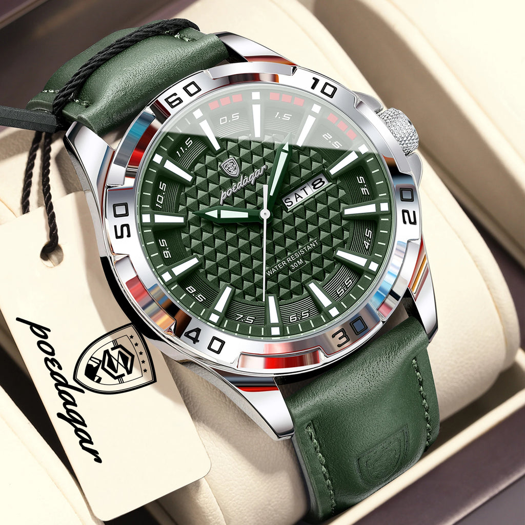POEDAGAR Original Business Man Wristwatch Waterproof - 895 Silver Green / United States