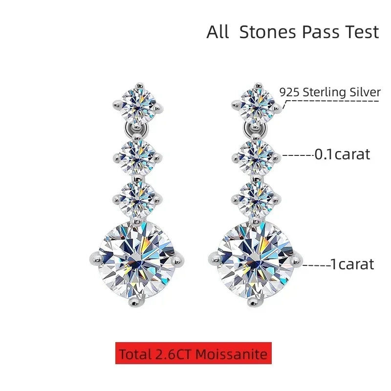 NKHOG S925 Silver Moissanite Drop Earrings For Women
