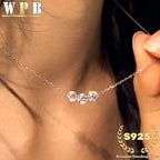 Genuine S925 Silver 3 Sparkling Zircon Necklace Dainty