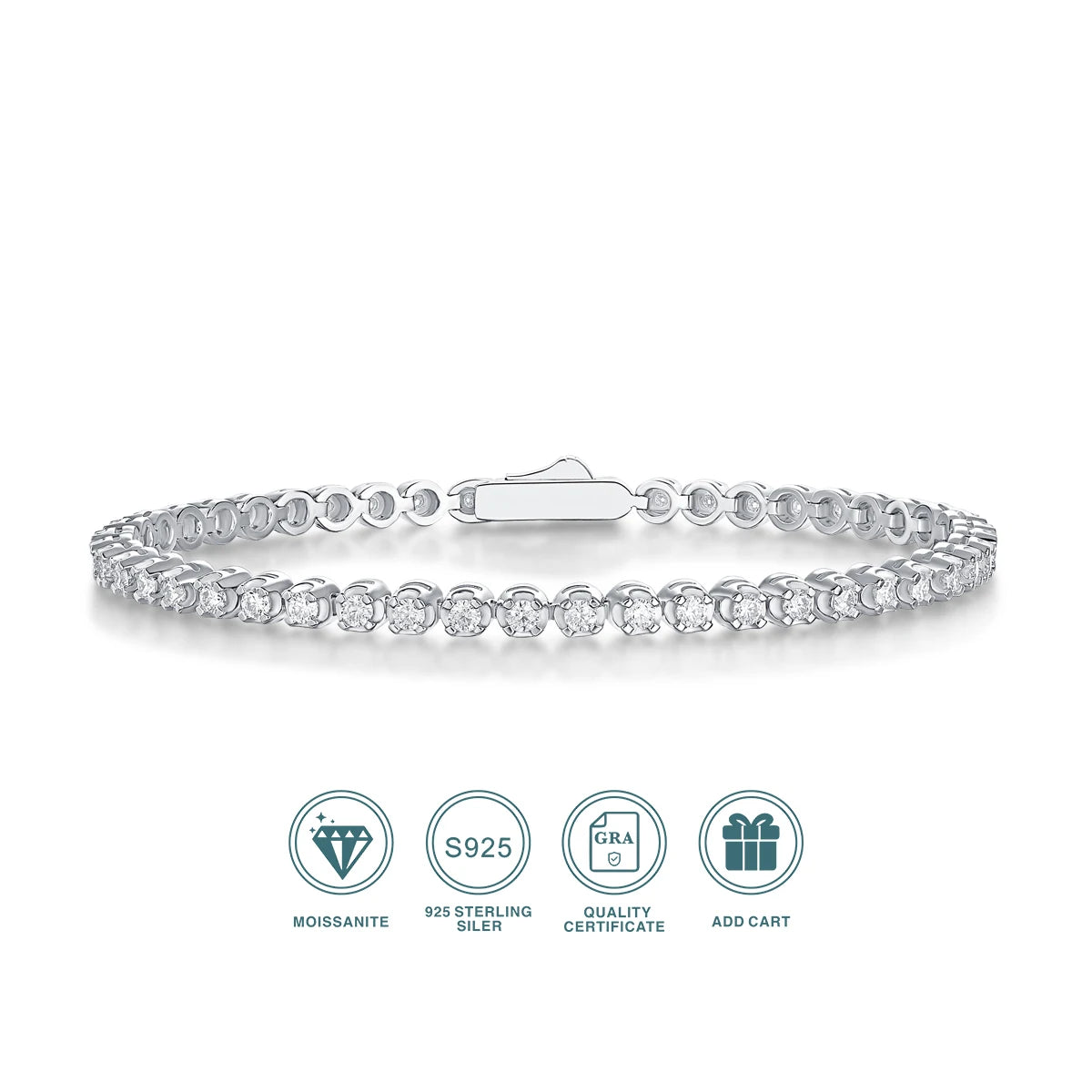 Jiuzuan 925 Sterling Silver Tennis Bracelet, Hip