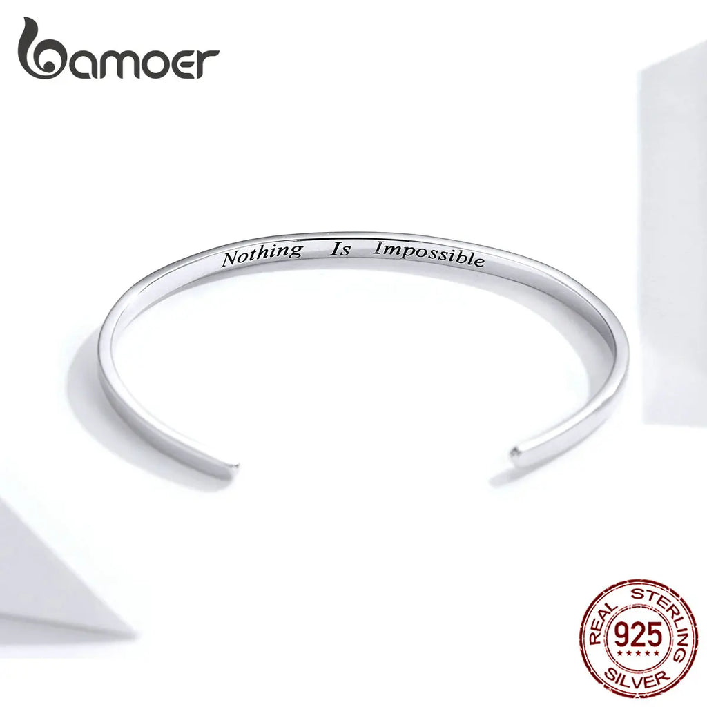 bamoer Engrave Courage Bangle silver