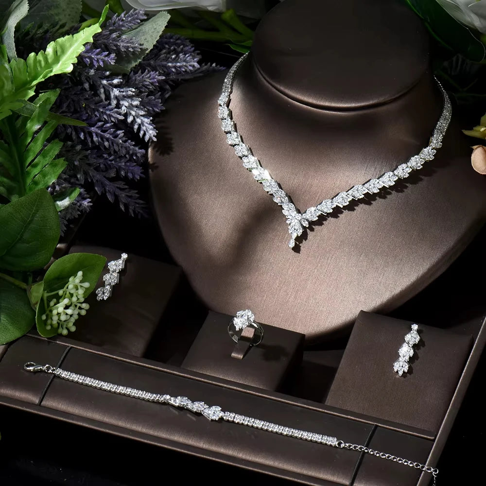 Hot Selling 4pcs Necklace and Earrings Set AAA Cubic