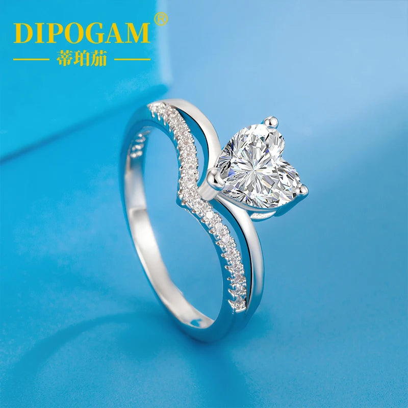 Dipogam 2CT Colorful Heart Moissanite Ring 925