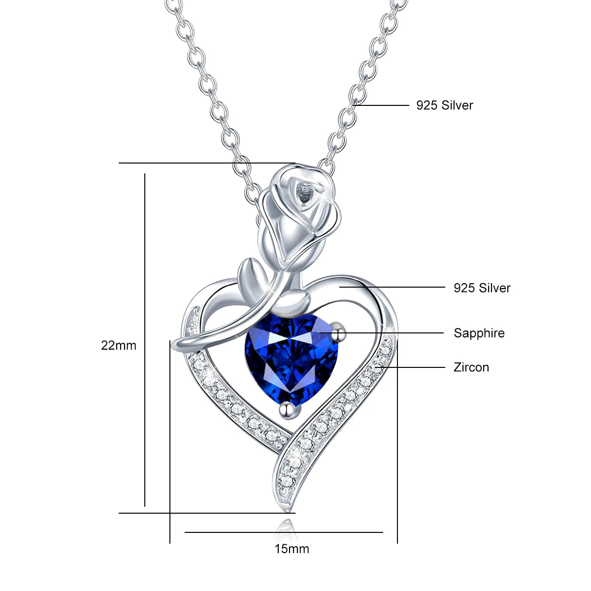 Romantic 925 Silver Necklace Rose Heart Design