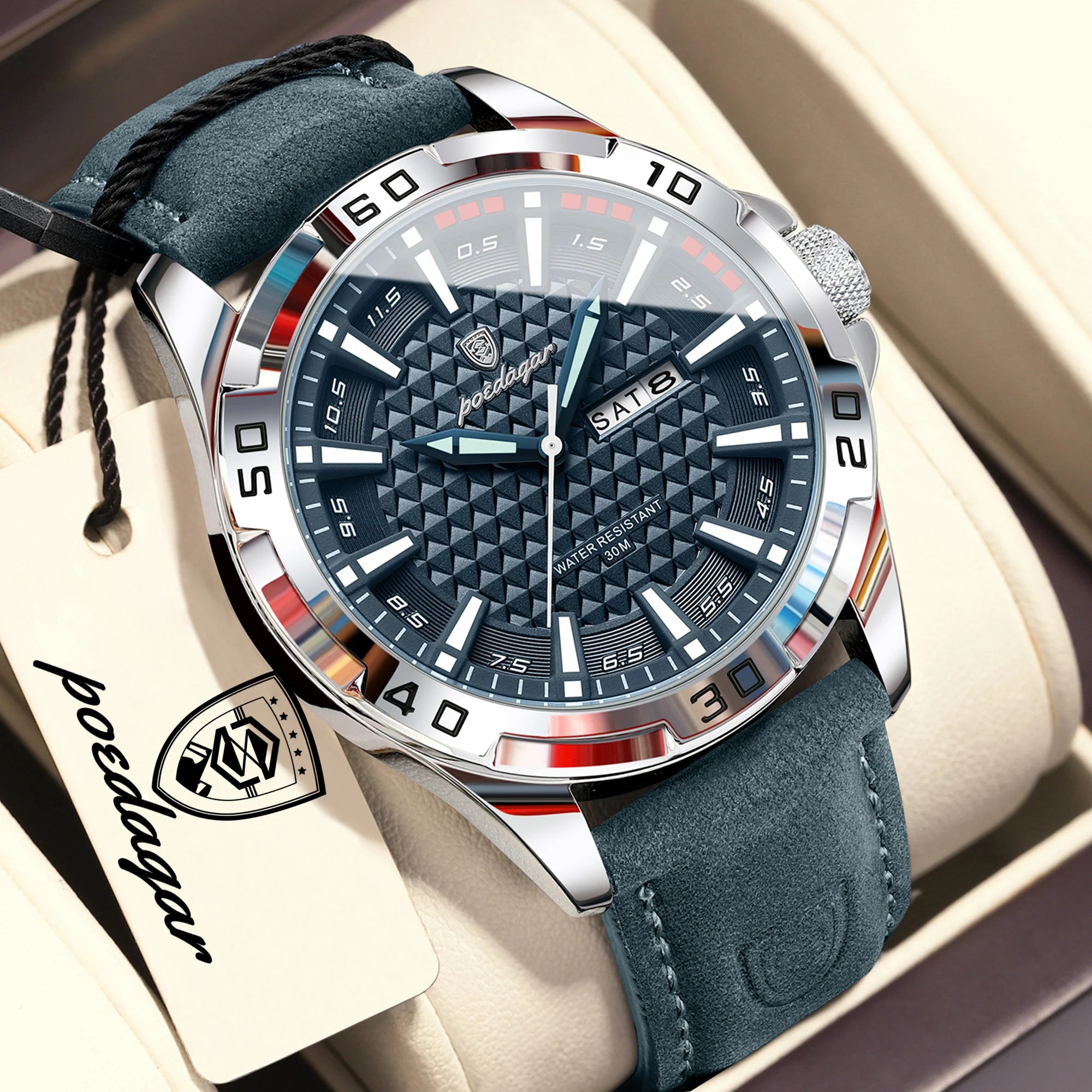 POEDAGAR Original Business Man Wristwatch Waterproof - 895 Silver Blue / United States