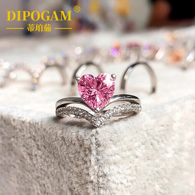 Dipogam 2CT Colorful Heart Moissanite Ring 925