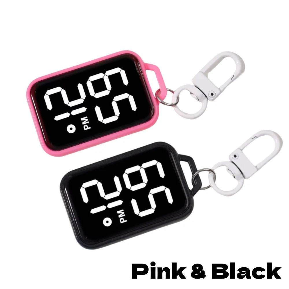 1/4pcs LED Keychain Pocket Watch Digital Display - Black and Pink 2pcs / United States