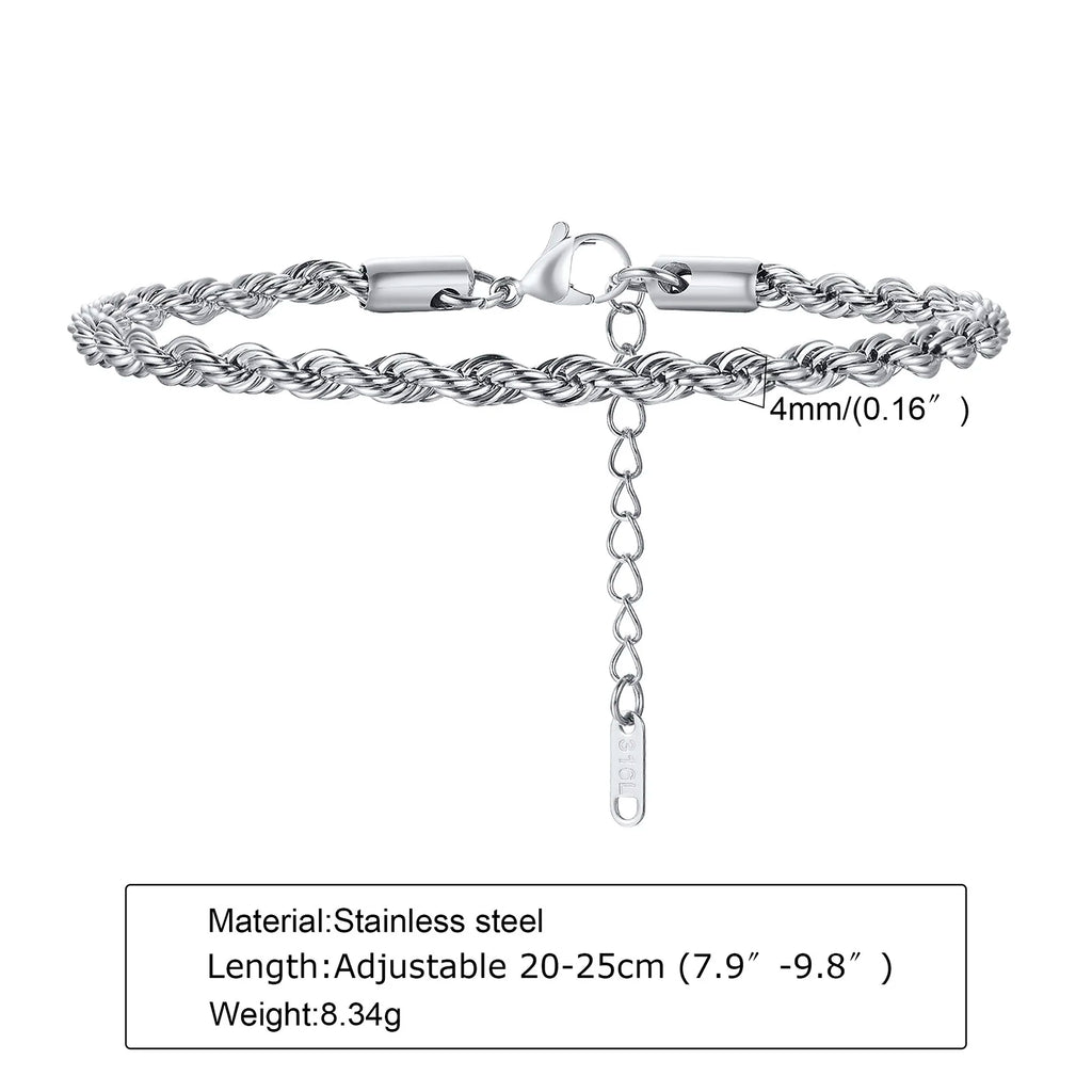 2-5MM Stainless Steel Rope Bracelets for Boys,Adju