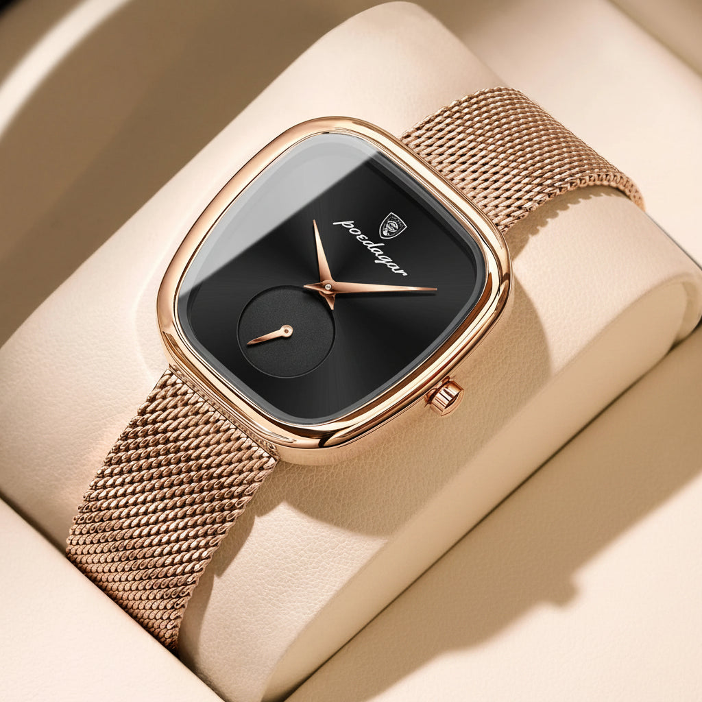 POEDAGAR Luxury Fashion Elegant Ladies Watch - 783 Rose Gold Black