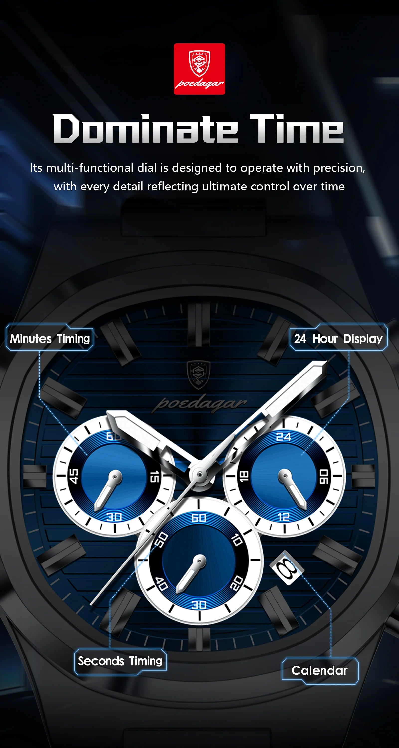 Poedagar Business Male Clock Date Chronograph