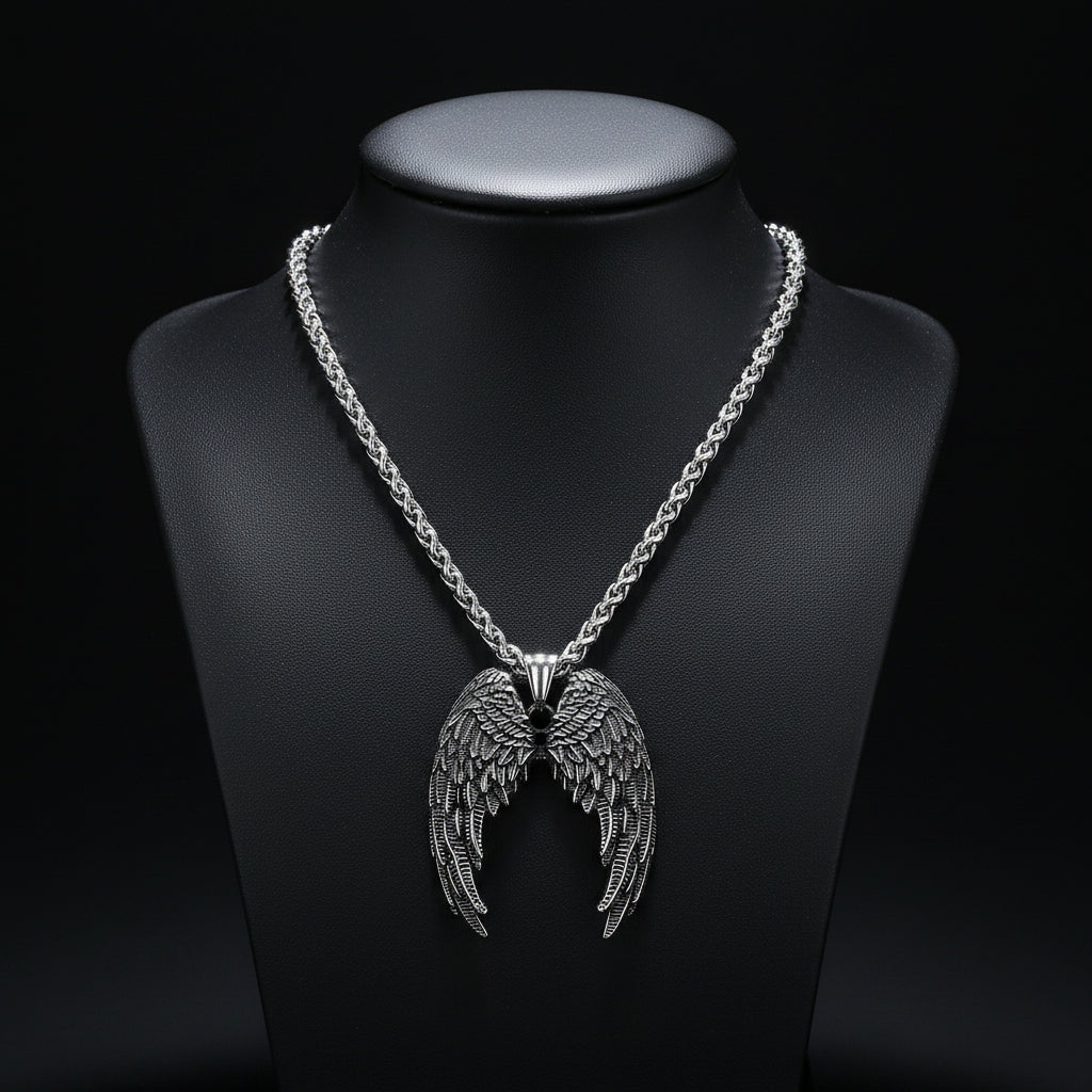 Stainless Steel Classic Angel Wings Necklace Men's