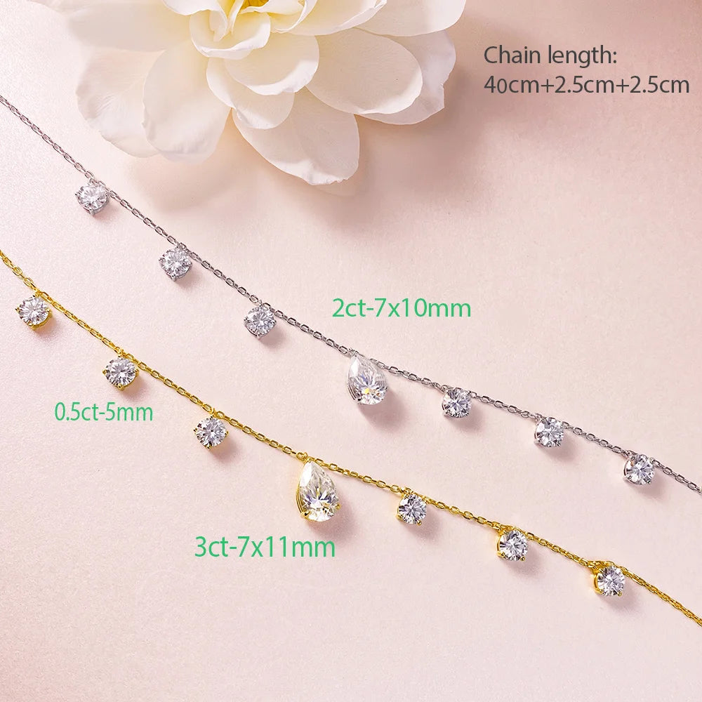 Oevas Water Drop 2-3CT 100% Real Moissanite Neckla