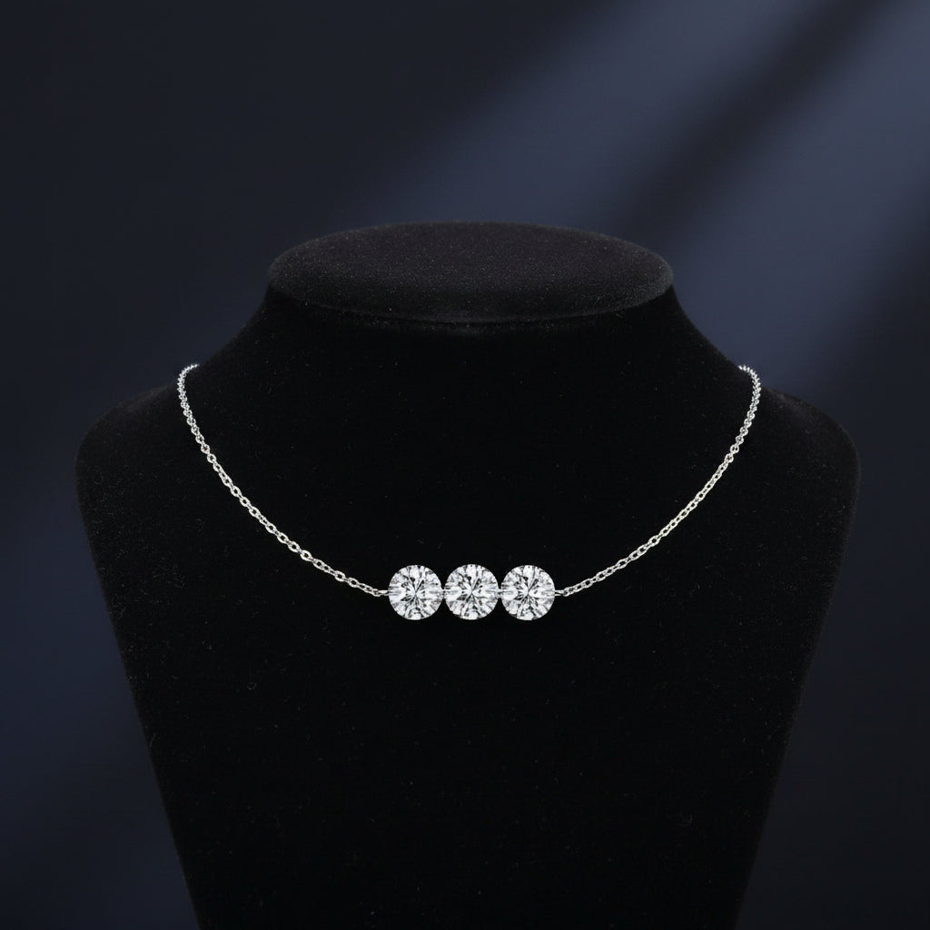 Genuine S925 Silver 3 Sparkling Zircon Necklace Dainty