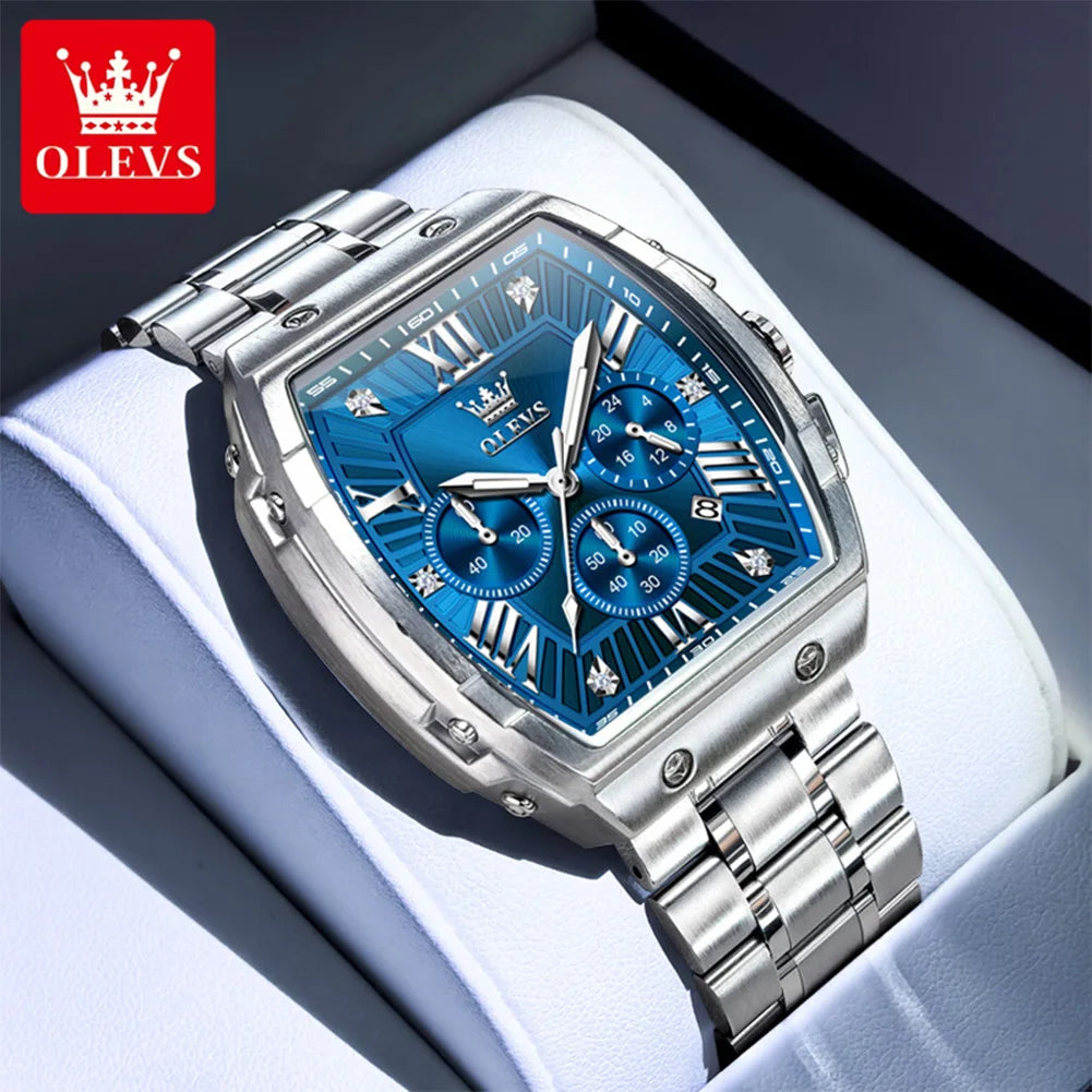 OLEVS New Design Tonneau Watch Men Luminous Waterproof