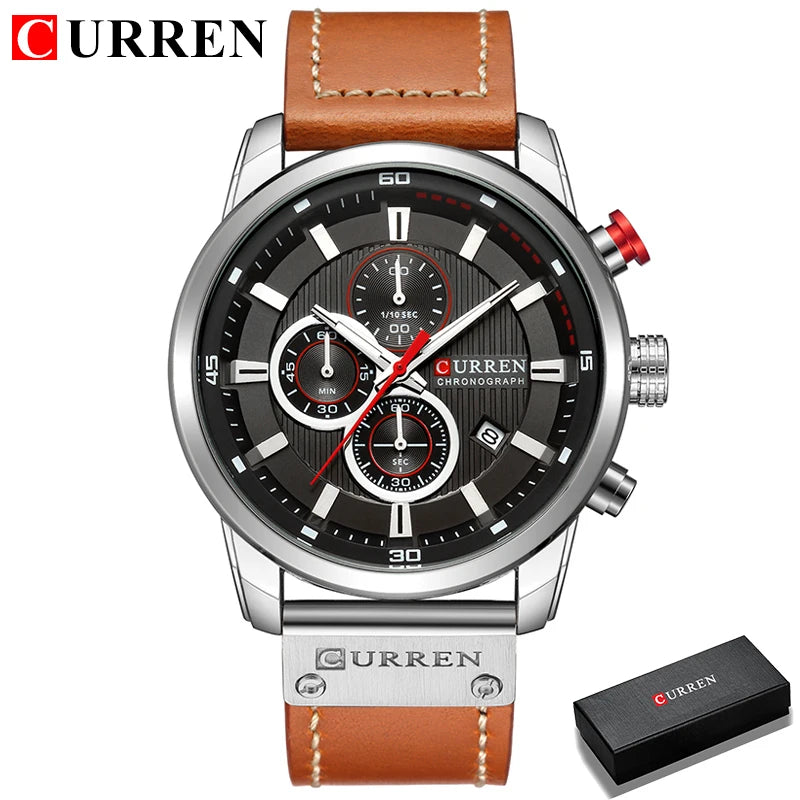 CURREN Fashion Date Quartz Men Watches Top Brand - silver black box