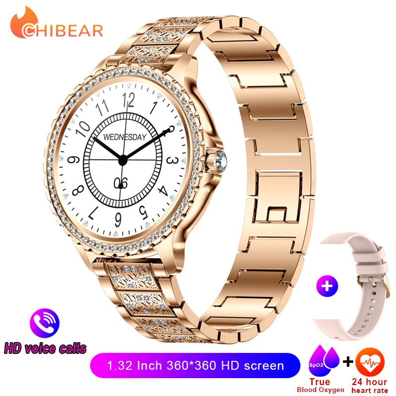 2026 New Fashion Women Diamond Watch 1.32 inch 360*360 - Rose gold steel