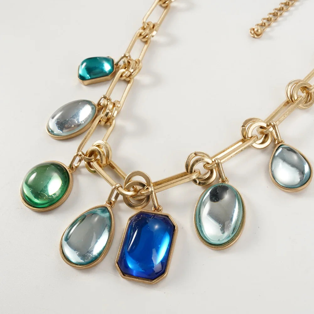 Multi Color Blue And Green Crystal Jewelry Set Gold
