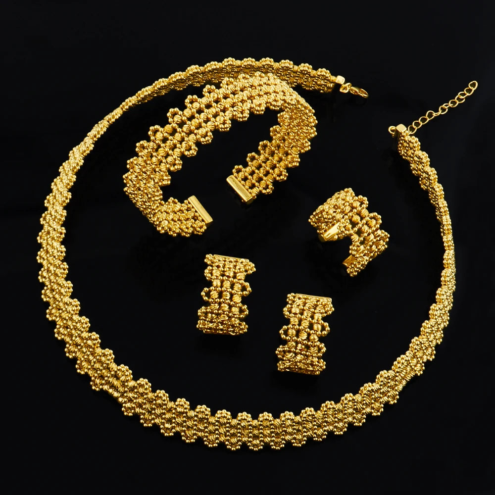 Gold Plated Hand-Knit Design Jewelry Set for Women
