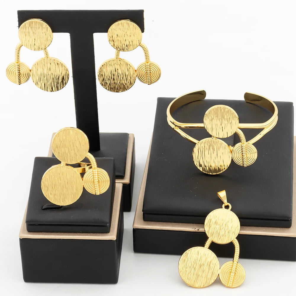 4Pcs Geometry Jewelry Set Round Shape Pendant
