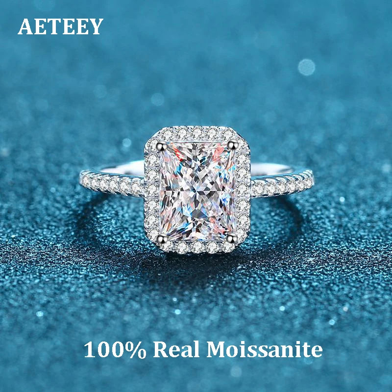Aeteey Moissanite Diamond Square Ring D Color 1CT