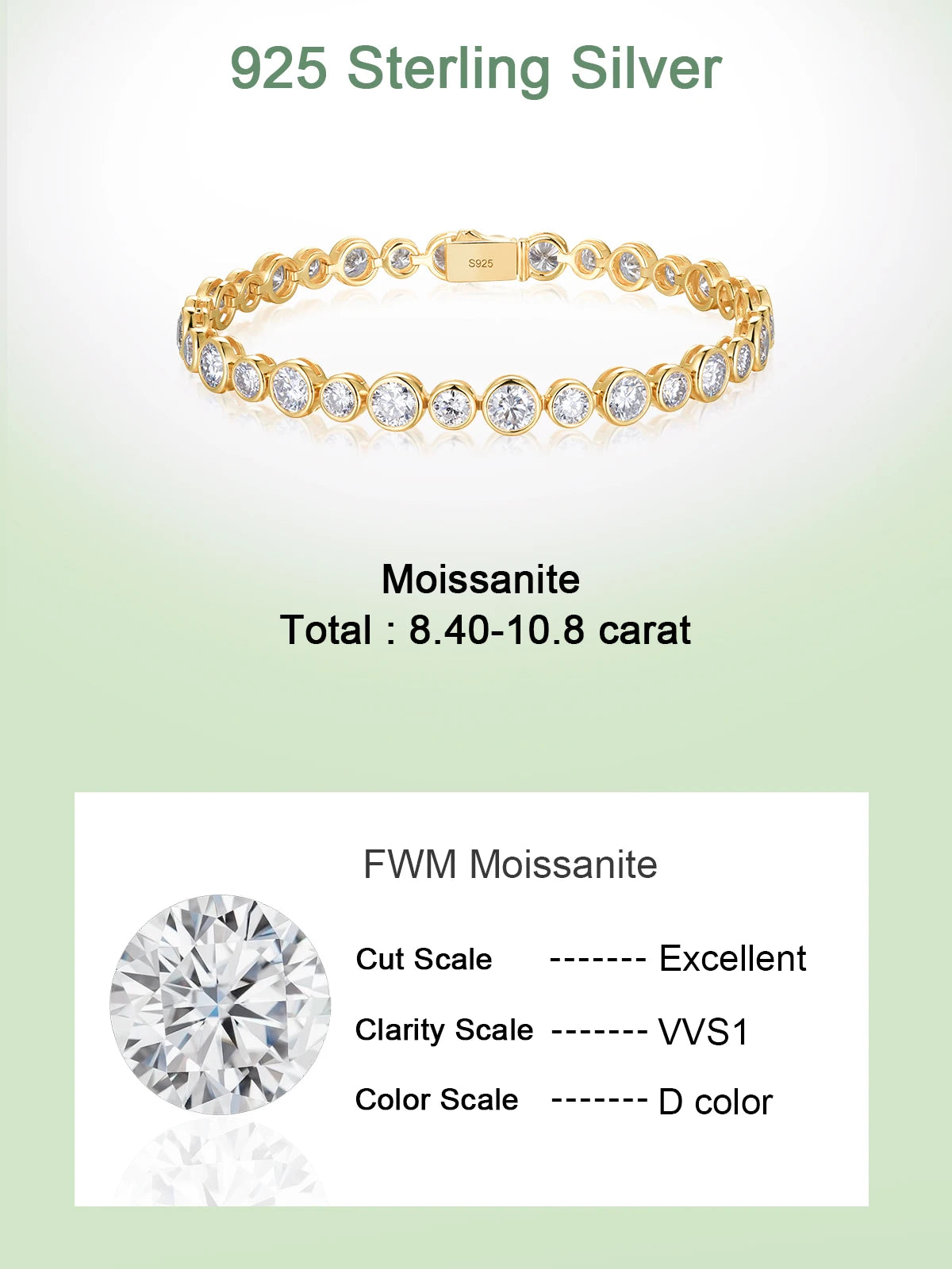HFE 4.5mm Round Moissanite Tennis Bracelet S925