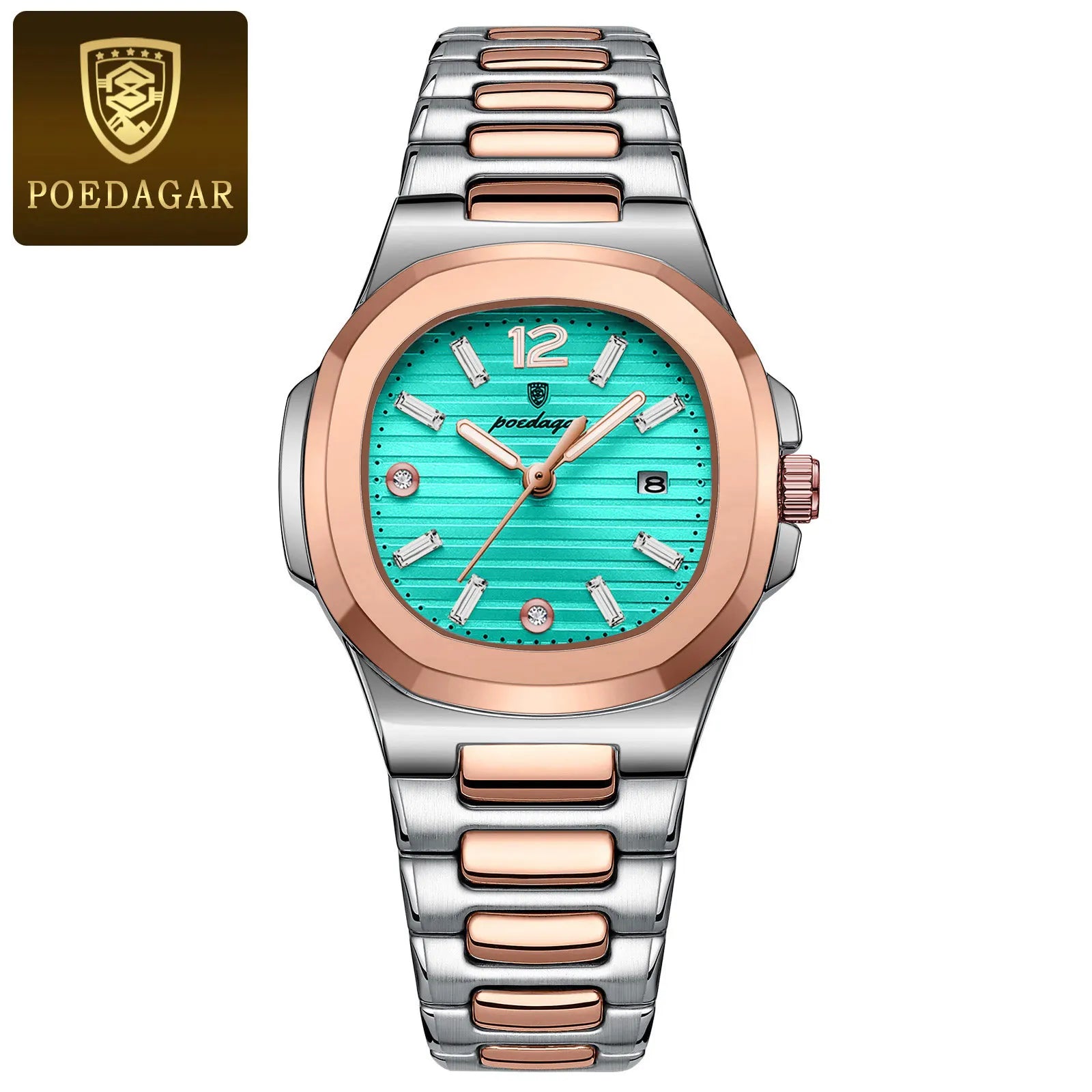 POEDAGAR Square Fashion Woman Wristwatch Luminous - 708RoseGold MintBlue