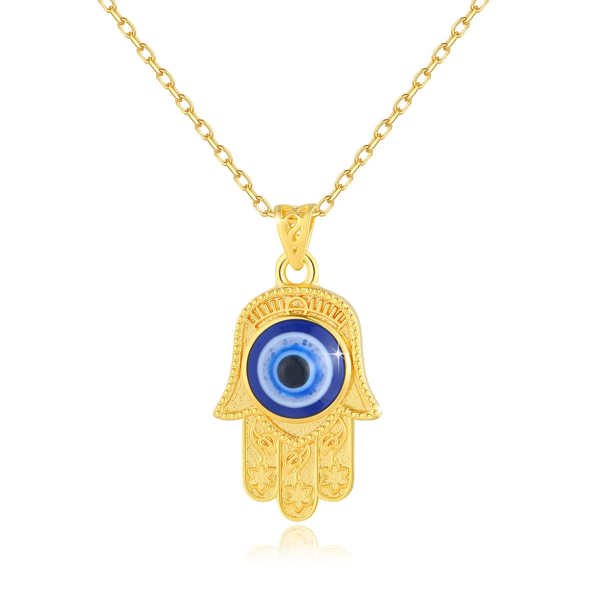 Szjinao 100% 18k Real Gold Evil Eye Necklace Hand