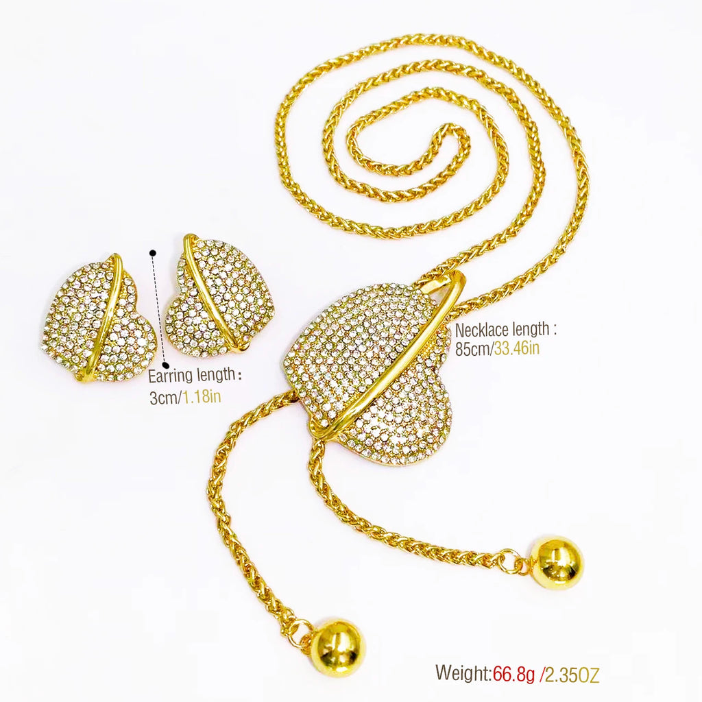 Gold Color Necklace Earrings Set For Women Unique - Long Chain 2