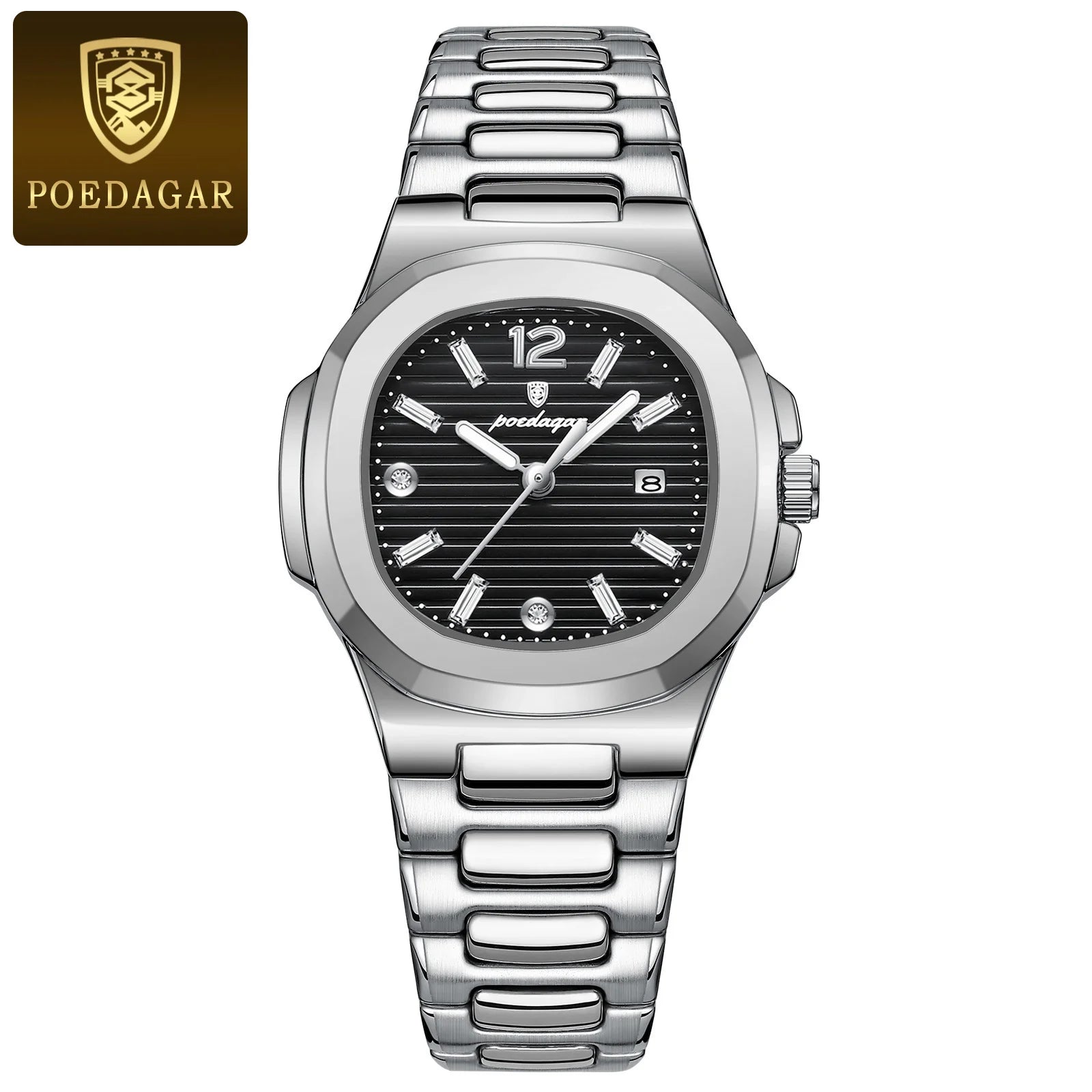 POEDAGAR Square Fashion Woman Wristwatch Luminous - 708 Silver Black