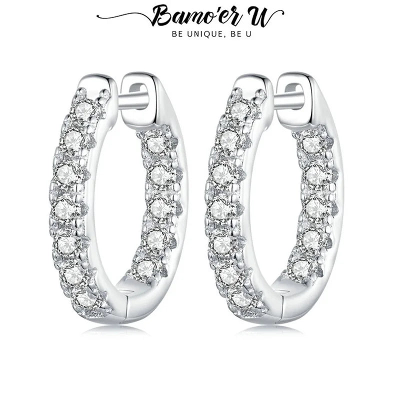 Bamoer U Moissanite Hoop Earrings 925 Sterling Silver