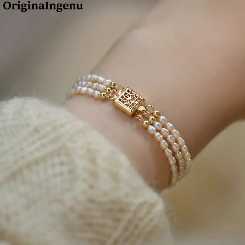 Personalized Natural Pearl Bracelet Handmade 14K
