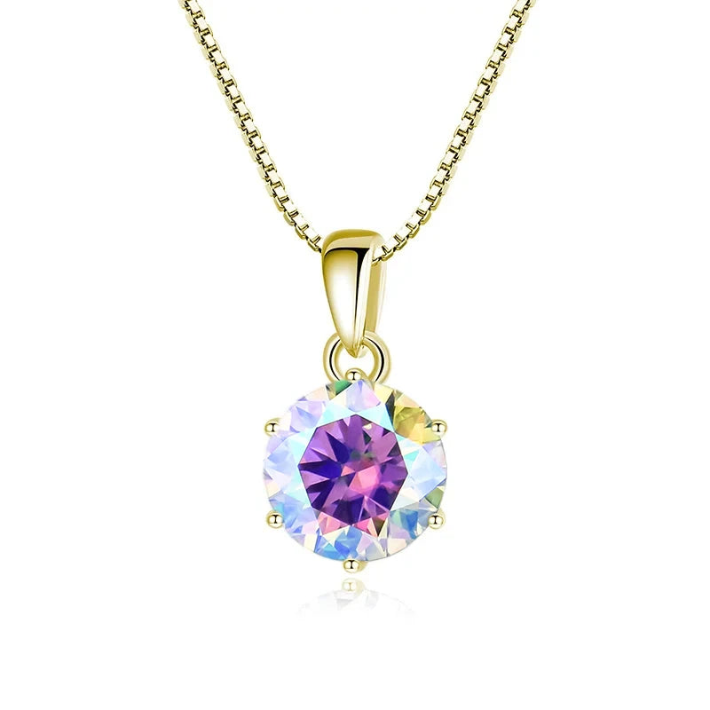 JoyceJelly 1 CT Real Moissanite Pendant Necklace For - gold AB color / 45cm / 1 ct