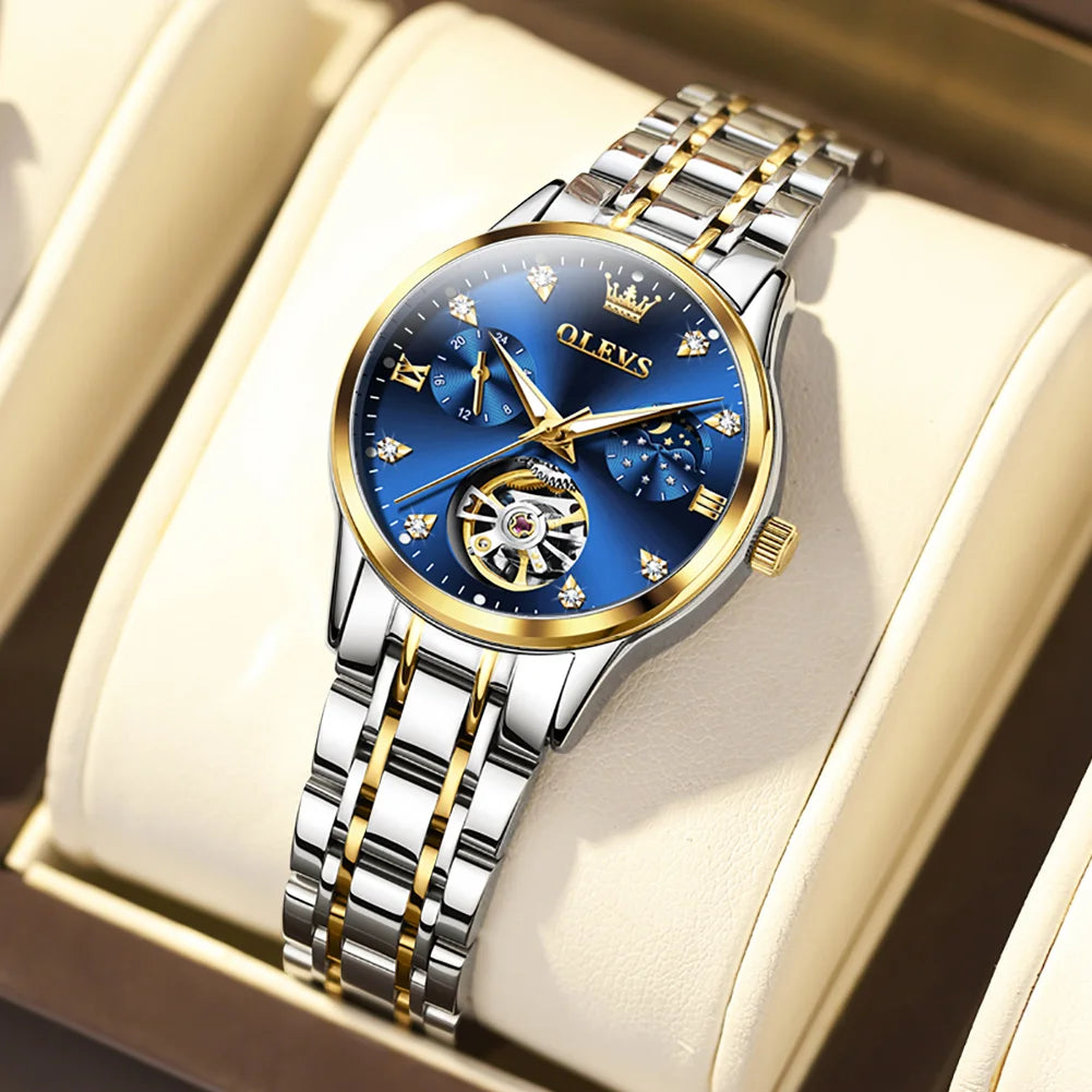 OLEVS Women's Watches Luxury Tourbillon Style Original - gold blue / China Mainland, gold blue / United States