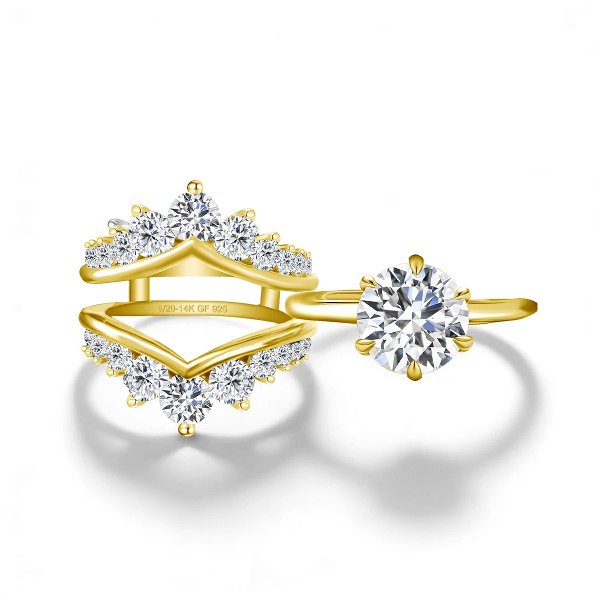 14k Gold Filled Double Band Stackable Moissanite