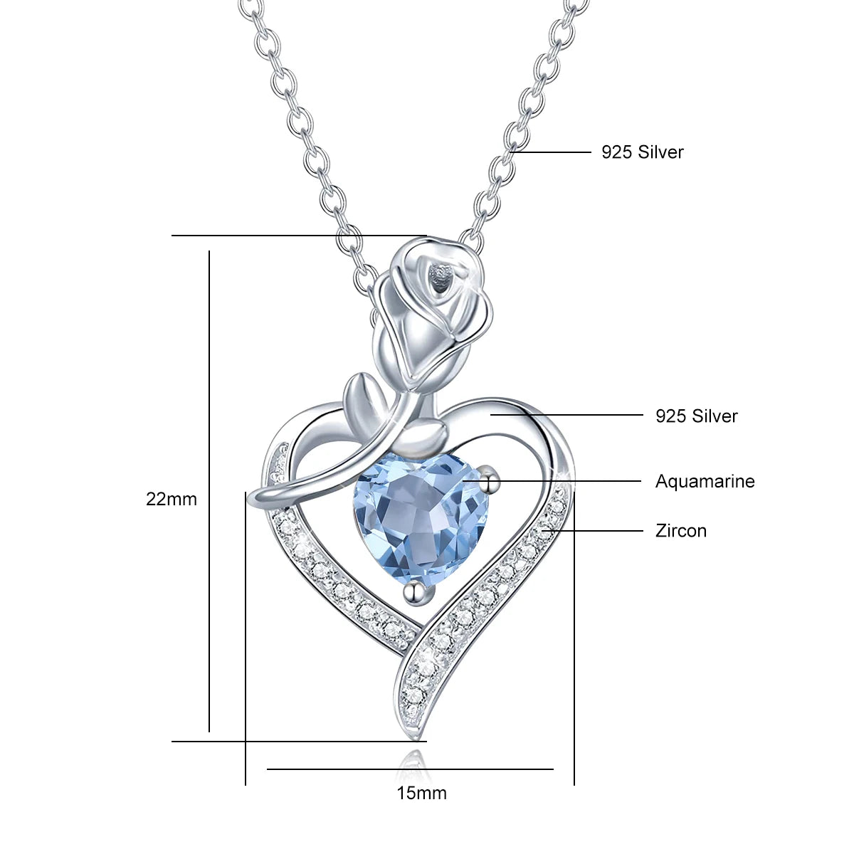 Romantic 925 Silver Necklace Rose Heart Design