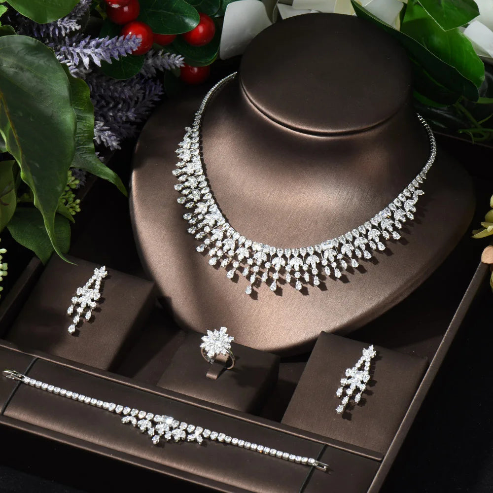 Hot Selling 4pcs Necklace and Earrings Set AAA Cubic - N-242 / resizable / 45cm