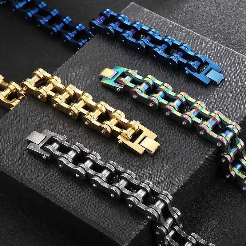 18mm Heavy Punk Rock Men Rainbow Blue Bike Biker