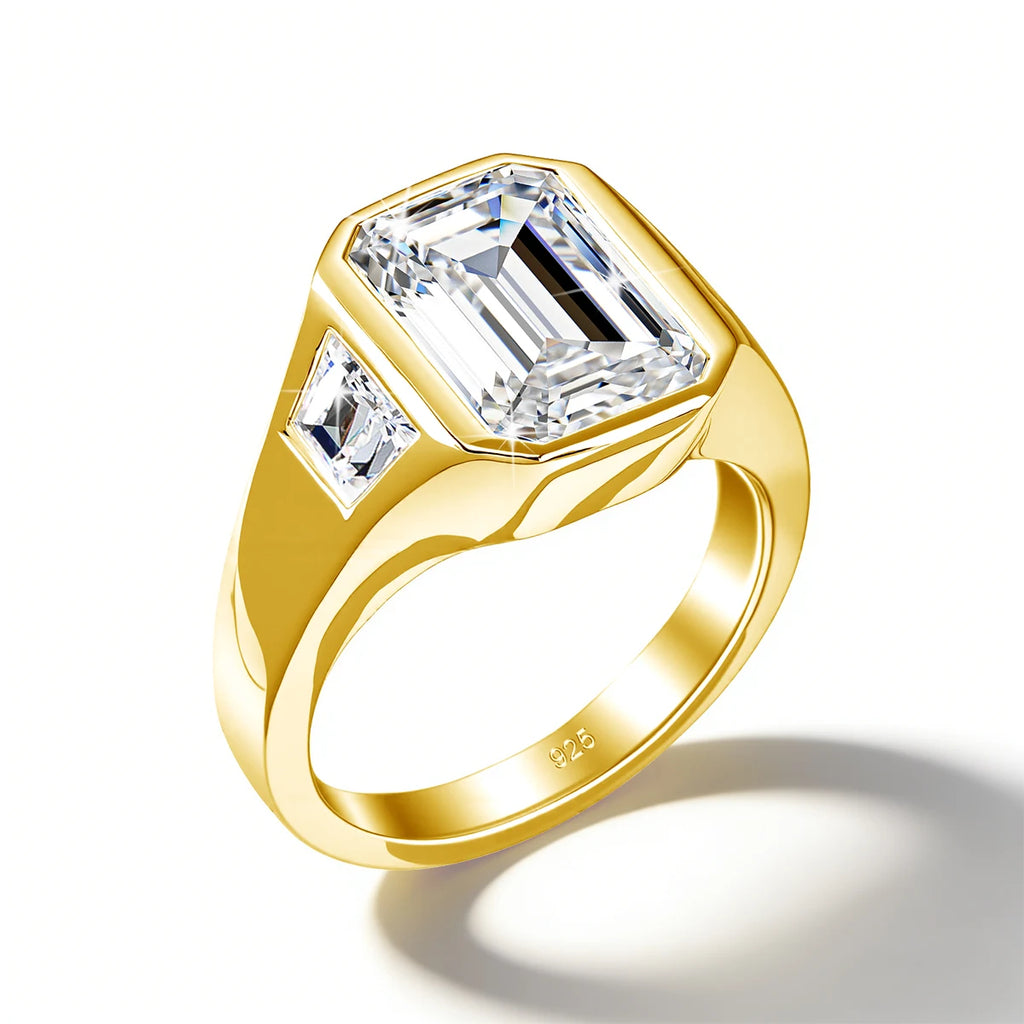 3CT Emerald Cut Moissanite Rings for Men Women D