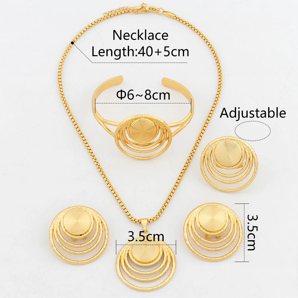 4Pcs Geometry Jewelry Set Round Shape Pendant