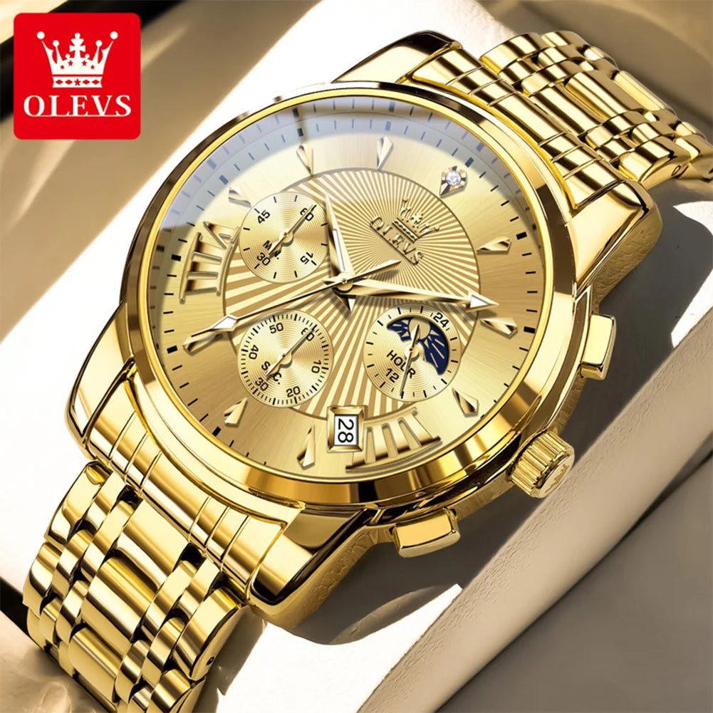OLEVS Brand Fashion Red Watch For Men Luxury Sport - Gold