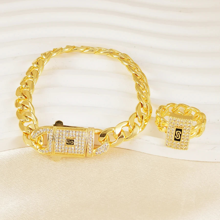 Luxury Gold Plated Cuban Link Chain Jewelry Set