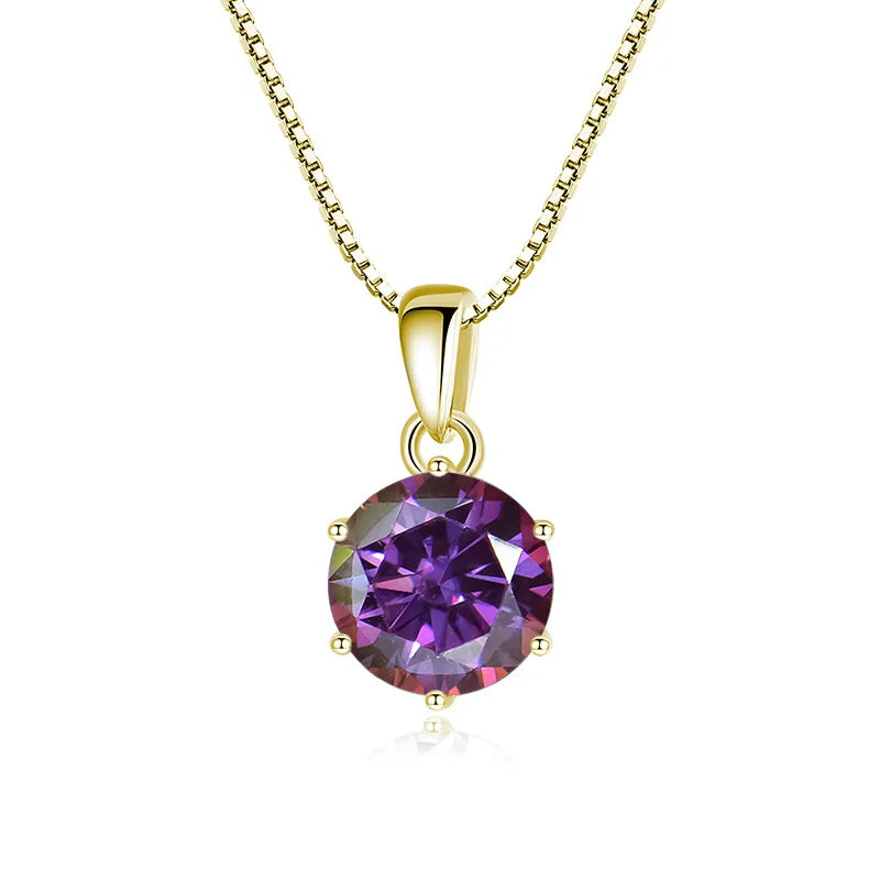 JoyceJelly 1 CT Real Moissanite Pendant Necklace For - gold purplish red / 45cm / 1 ct