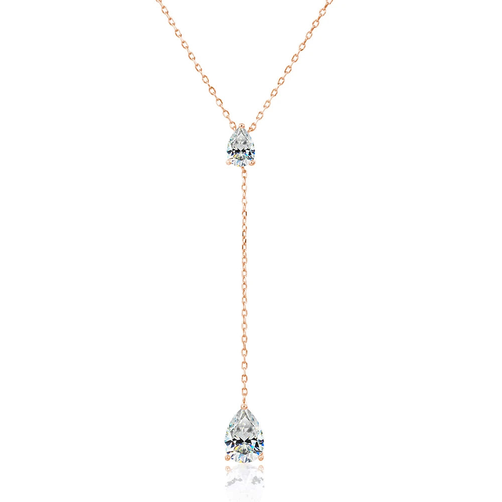 2-Stone Waterdrop Moissanite Pendant Necklace for - Rose Gold / 1CT 2CT Zircon, Rose Gold / 0.5CT 1CT Zircon, Rose Gold / 1CT 2CT Moissanite, Rose Gold / 0.5CT 1CT Moissanite