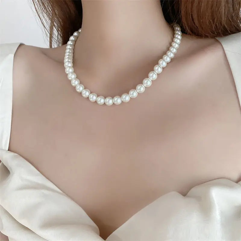 Classic Elegant White Pearl Chokers Necklace For Women - United States / 10mm / 40cm