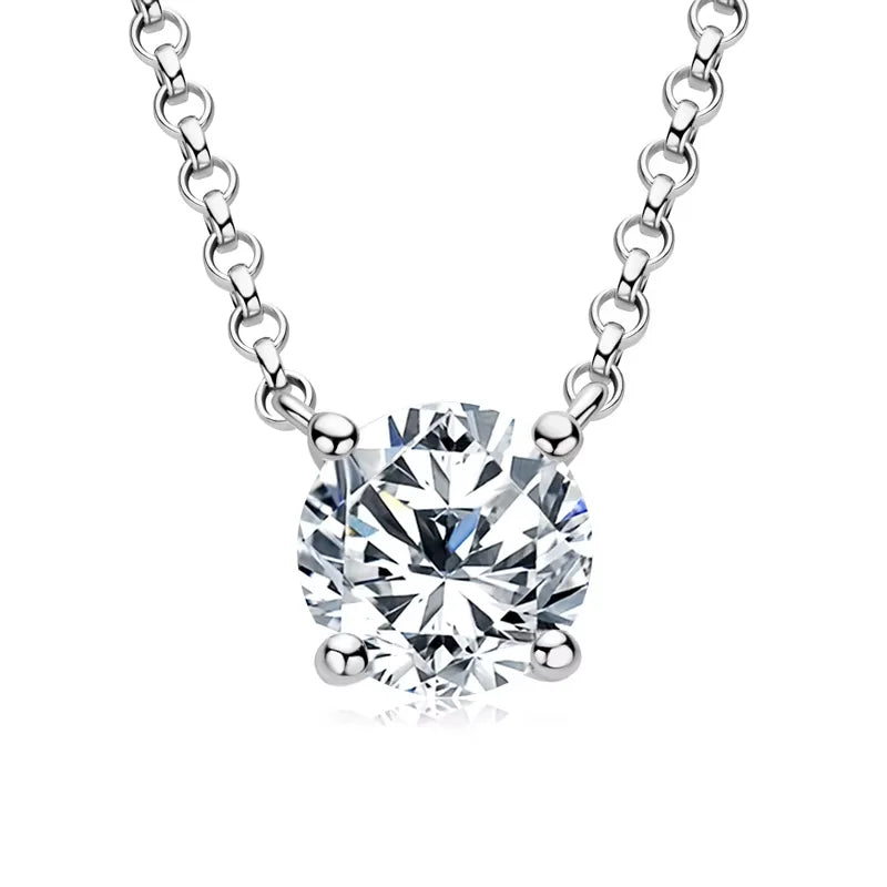 Lnngy 1CT 2CT 3CT Certified Moissanite Pendant - silver color / 8mm-2.0ct / 40-45cm, silver color / 9mm-3.0ct / 40-45cm, silver color / 6.5mm-1.0ct / 40-45cm