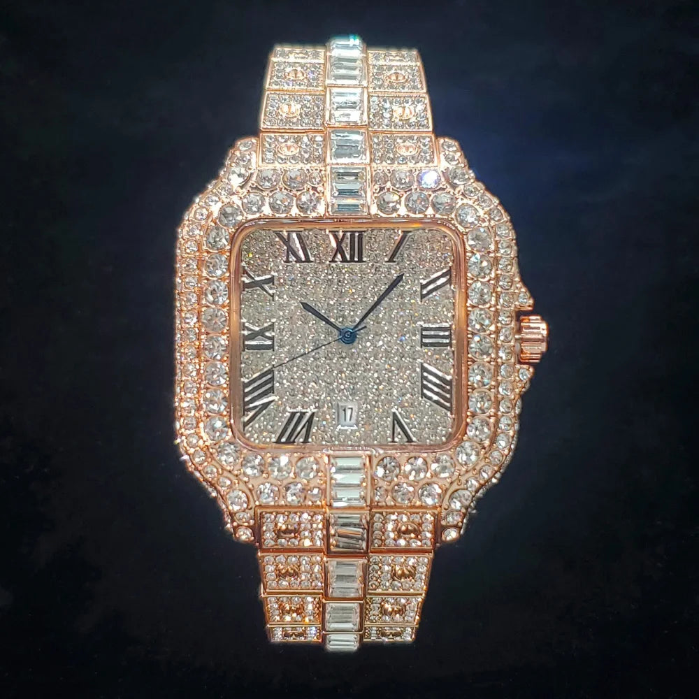 Luxury Diamond Watch for Men Hip Hop Style Bling Bling - DC06-Rose Gold